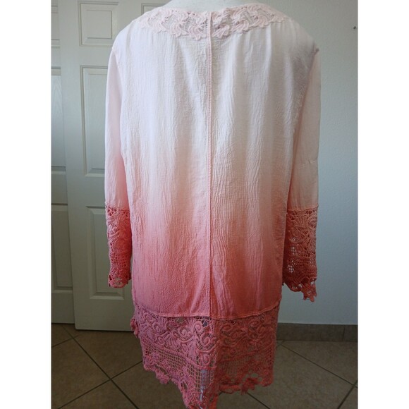 Chico’s Women's 2 Large Ombre Lace Trim Boho Tunic Top 3/4 Sleeve - Picture 3 of 15